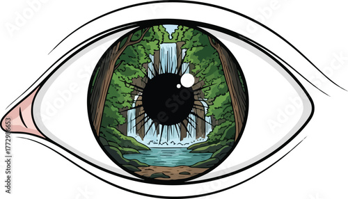 Green Eye with Forest Reflection