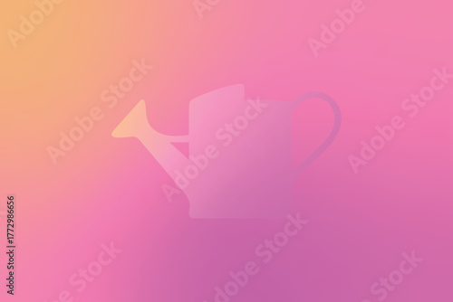 A pink watering can silhouette on a gradient background