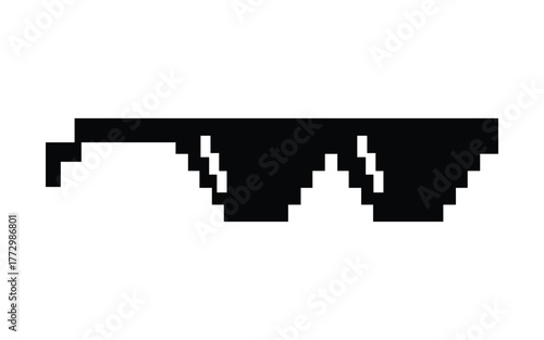 Pixelated black sunglasses with a cool retro meme style isolated on white background