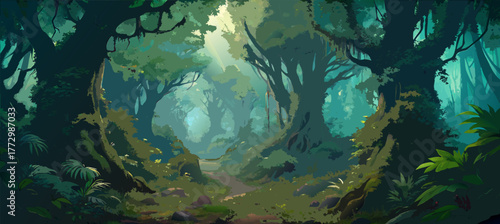 Enchanting Springtime Fairy Forest Background with Lush Greenery