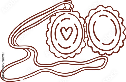 Vintage heart locket necklace. Hand drawn Valentine’s Day illustration. Vector.
