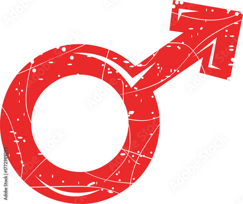 vector illustration red rubber stamp worn texture male gender symbol