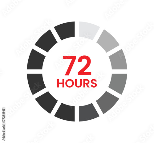  72 hours clock icon for working time and delivery time vector illustration on white background. execution time. shipping time. opening.