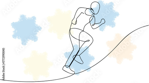 Dynamic Line Art a Sprinter Mid- Stride with Soft Splashes running athlete single line