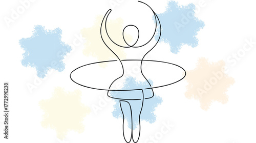 Minimalist Line Art a Dancer with a Hula Hoop Abstract Splashes performance movement single line