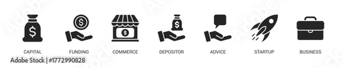 Angel Investor Glyph Icon Set For Web Banner. Vector Illustration Concept With Some Icons. Designed In Glyph Style