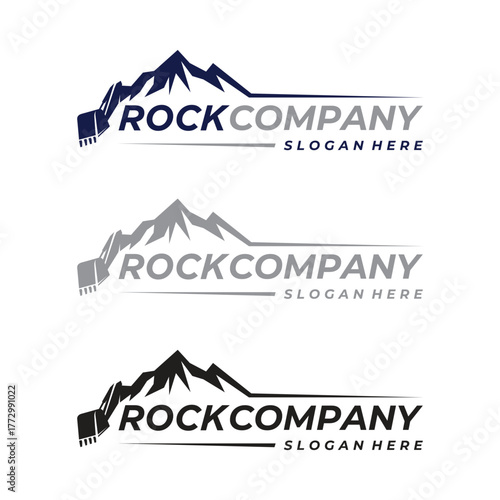 Logo for Contractor and Heavy equipment rent with graphic mountain and excavator