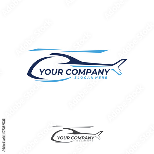 Helicopter company logo vector design template with color blue
