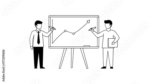 Two men drawing a graph on a whiteboard