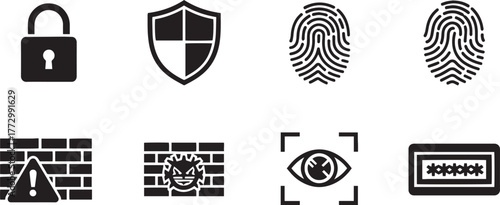 Collection of security and privacy icons representing protection and identification