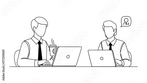 Two businessmen working on laptops