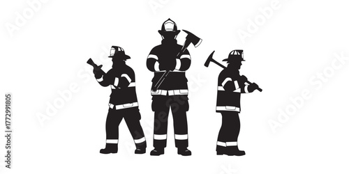 pose of Firefighter silhouette vector illustration 