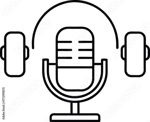 Podcast Setup Icons Line Art Transparent Background