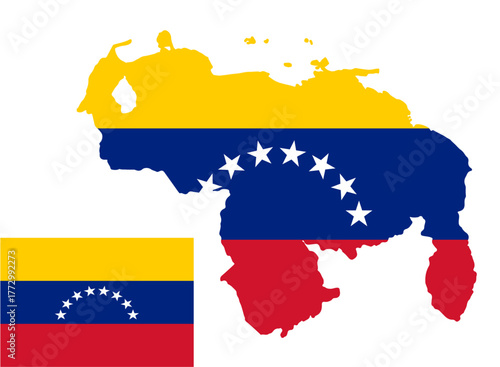 Venezuela flag and flag map. Vector illustrations. 