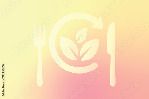 Healthy eating cycle with fork and knife icon