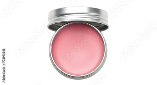 Pink Lip Balm In Silver Tin With Open Lid cosmetic