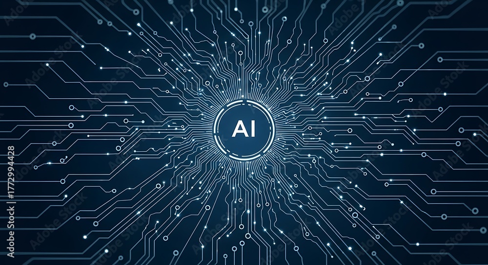 Obraz premium AI circuit board design abstract technology background with glowing lines perfect for presentations and digital media