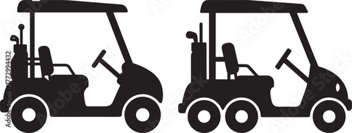 Two silhouette golf carts side by side on a white background