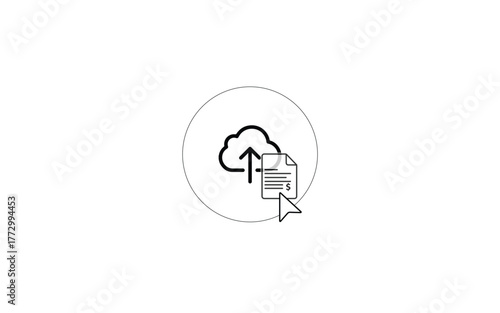 Cloud upload with document and cursor icon. Concept of online file transfer or uploading. Cloud storage, digital payment, and data management. Flat illustrator vector file. high quality picture