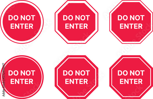 Do not enter and Restricted area icon set. Red Restriction No Entry Symbol