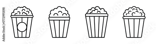 Vector illustration of popcorn buckets for movie night snack food drawing line art design