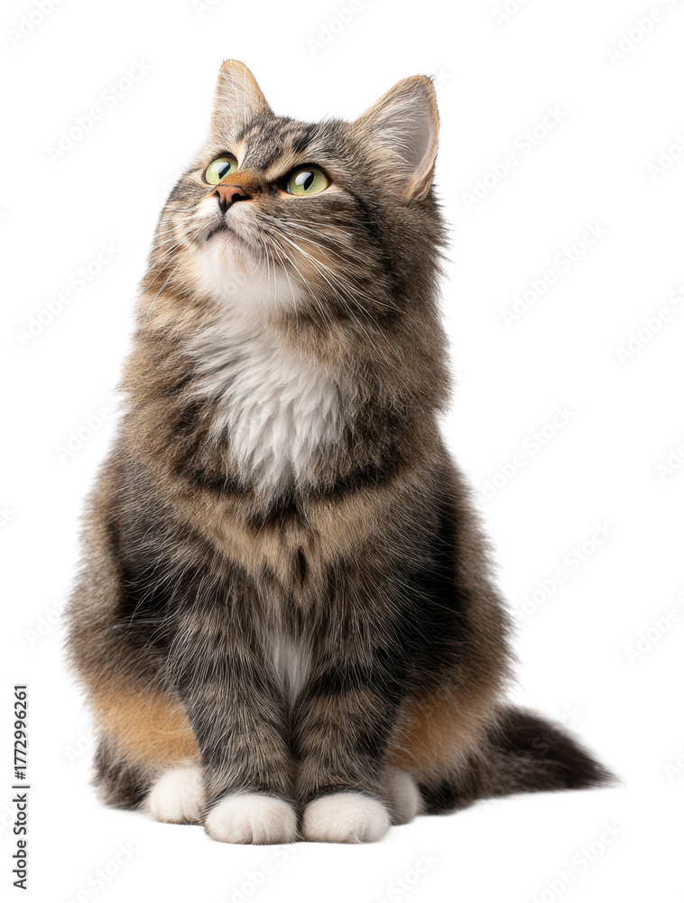 Fototapeta premium Curious cat looking up home animal isolated on transparent background