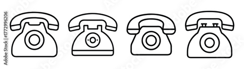 Vintage telephone outline clip art four retro phone designs old fashioned communication device drawing