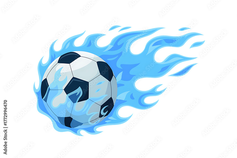 Naklejka premium Soccer ball on fire with blue flames, isolated on transparent background