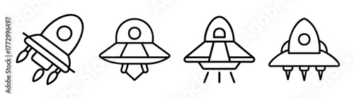 Vector illustration of rockets spaceships for space exploration travel and future technology