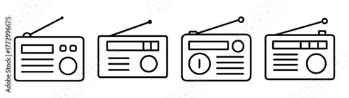 Vintage radio collection vector illustration old fashioned radio receiver broadcasting device design set vector