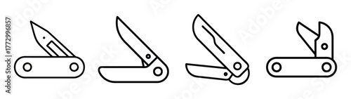 Pocket knife collection vector illustration for camping hiking and outdoor activities design element
