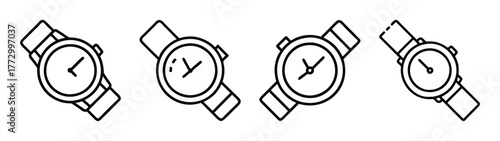 Wrist watch collection illustration time keeping accessories fashion style outline drawing design element