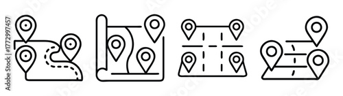 Road map location pin icon set vector illustration for gps navigation and travel destination