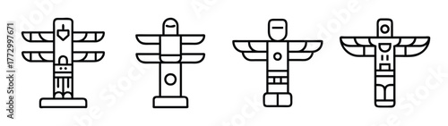 Vector illustration of indigenous totem poles native american tribal art and culture design element
