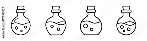 Collection of potion bottles vector illustration, alchemy bottles, magic elixir drawing design element