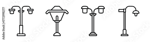 Street light vector set urban lighting design elements outdoor lamp post collection black and white