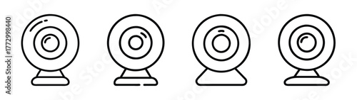 Four black and white vector graphics of webcams for video conferencing and streaming online