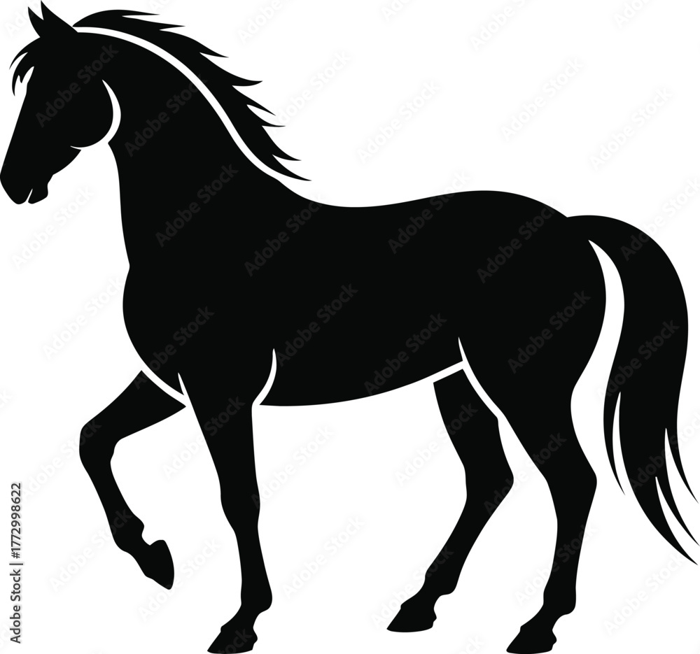 Obraz premium Galloping Stallion Silhouette Powerful Equestrian Horse Side View Outline on Transparent Background