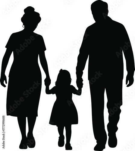 Grandparents Walking with Grandchild Silhouette Concept of Family Love and Togetherness on Transparent Background