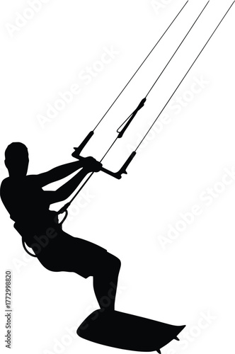 Kitesurfer Holding Control Bar Kiteboarding Action Silhouette Vector Illustration Isolated on Transparent Background