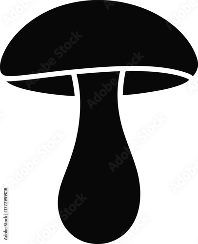 Mushroom silhouette with broad cap and slender stem isolated on transparent background