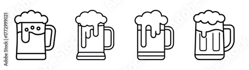 Vector illustration of beer mugs with foam for beer festival, brewery, bar and pub designs