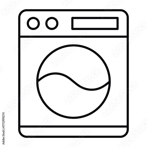 Washing machine vector icon. Black line art front-load washer symbol. Laundry appliance outline for cleaning service, household, or home app design.