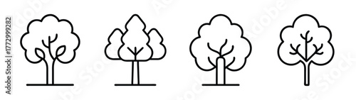 Collection of tree line art vector illustrations for nature landscape design and graphics element