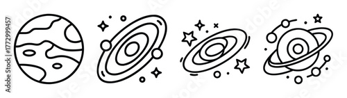 Vector illustration of planets and galaxies in space astronomy science education design art drawing