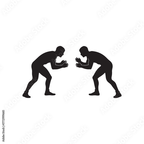 Two Wrestlers in stance silhouette icon vector illustration design