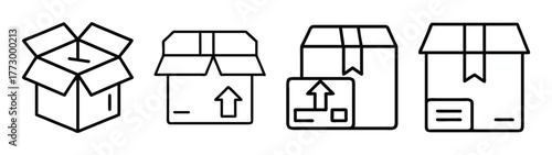 Illustration of cardboard boxes for moving packaging and shipping delivery services vector icon set