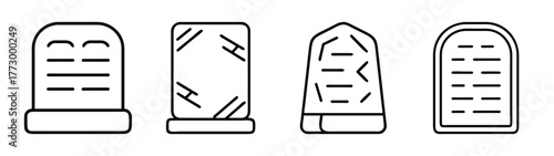 Vector illustration of gravestones memorial stones cemetery monuments headstones in black and white