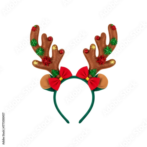 Reindeer antler headband with bows and festive decorations