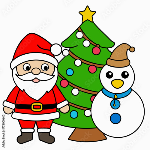 Santa clams and snowman celebrating masochist under on white background.01